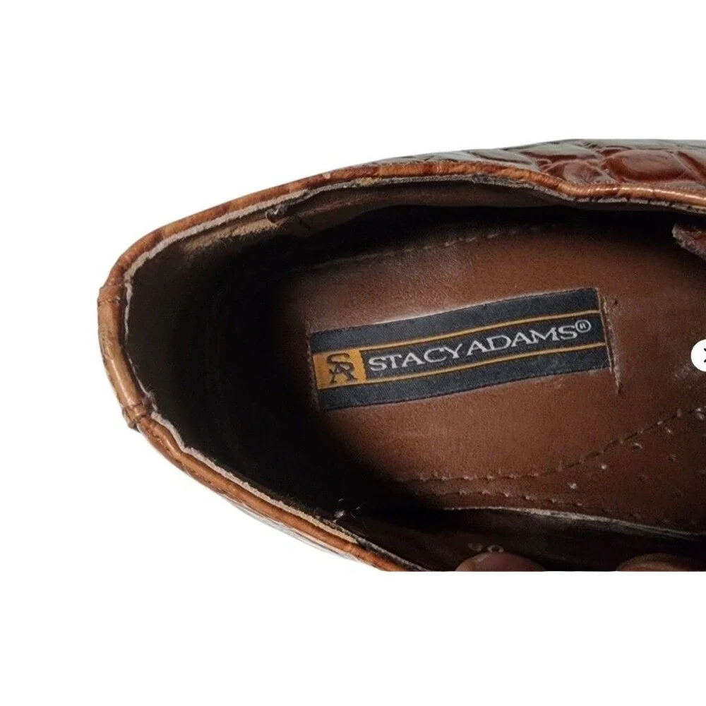 Stacy Adams Croc-Embossed Brown Leather Dress Shoes Size 10.5 Square Toe Vintage